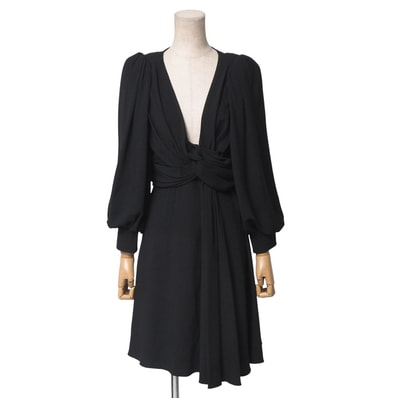 CELINE セリーヌ ワンピース サイズ36 Vネック ドレープ ドレス ボリュームスリーブ フランス製 ブランド古着【中古】20251021/RA6401