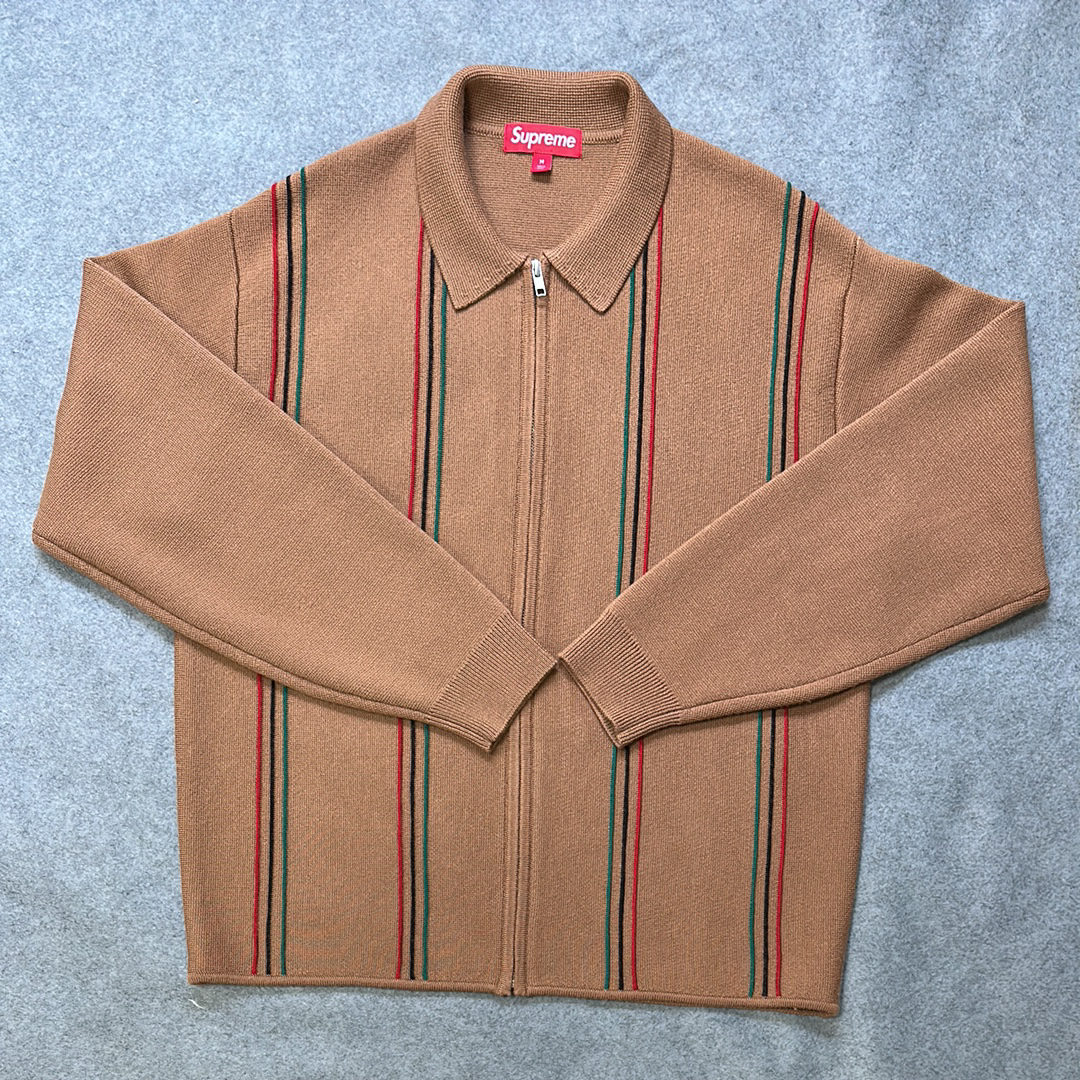 Supreme Stripe Zip Up Polo Sweater 