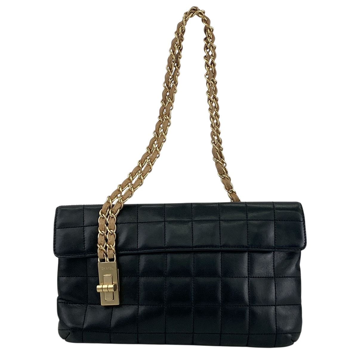 CHANEL シャネル チョコバー フラップ チェーンショルダーバッグ 2.55 8番台 ワンショルダー ショルダーバッグ ラムスキン ブラック ゴールド レディース【中古】