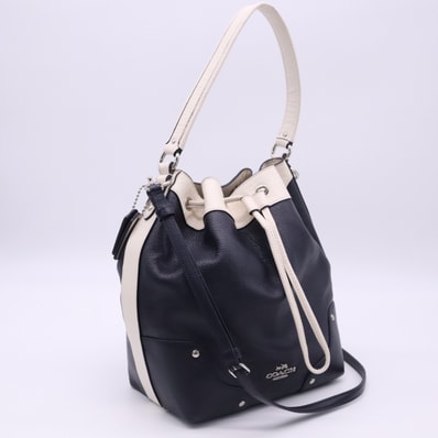 COACH コーチ レザー ミッキー ドローストリング スペクテイター レザー ショルダーバッグ F37680 ハンドバッグ ブラック ホワイト レザー レディース