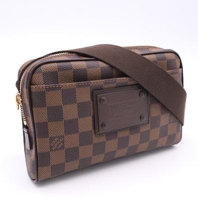 極美品 LOUIS VUITTON ルイ・ヴィトン ダミエ バム バッグ ブルックリン N41101 ボディバッグ ブラウン ベージュ コーティングキャンバス レザー レディース