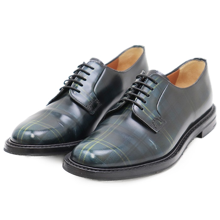 美品 チャーチ SHANNON 2 シャノン2 ブラックウォッチ チェック柄 プレーントゥ ダービーシューズ 外羽根 革靴 ドレスシューズ レディース グリーン ブラック ブルー 36 CHURCH'S