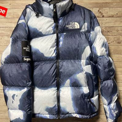Supreme x The North Face Bleached Denim Print Nuptse Jacket "Indigo"