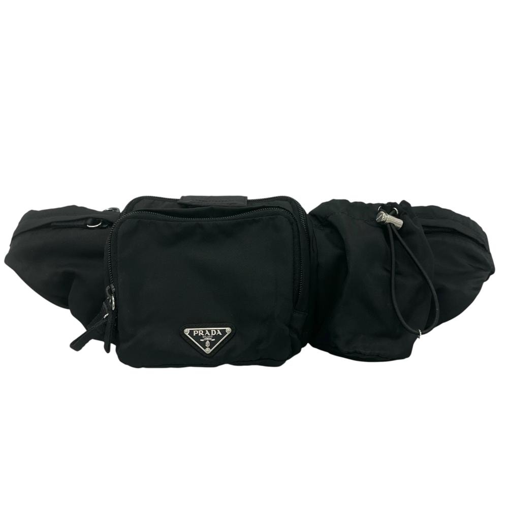 PRADA プラダ ボディバッグ ウエストポーチ トライアングルロゴ VA0056 ナイロン    ブラック 黒 シルバー金具 レディース【中古品】