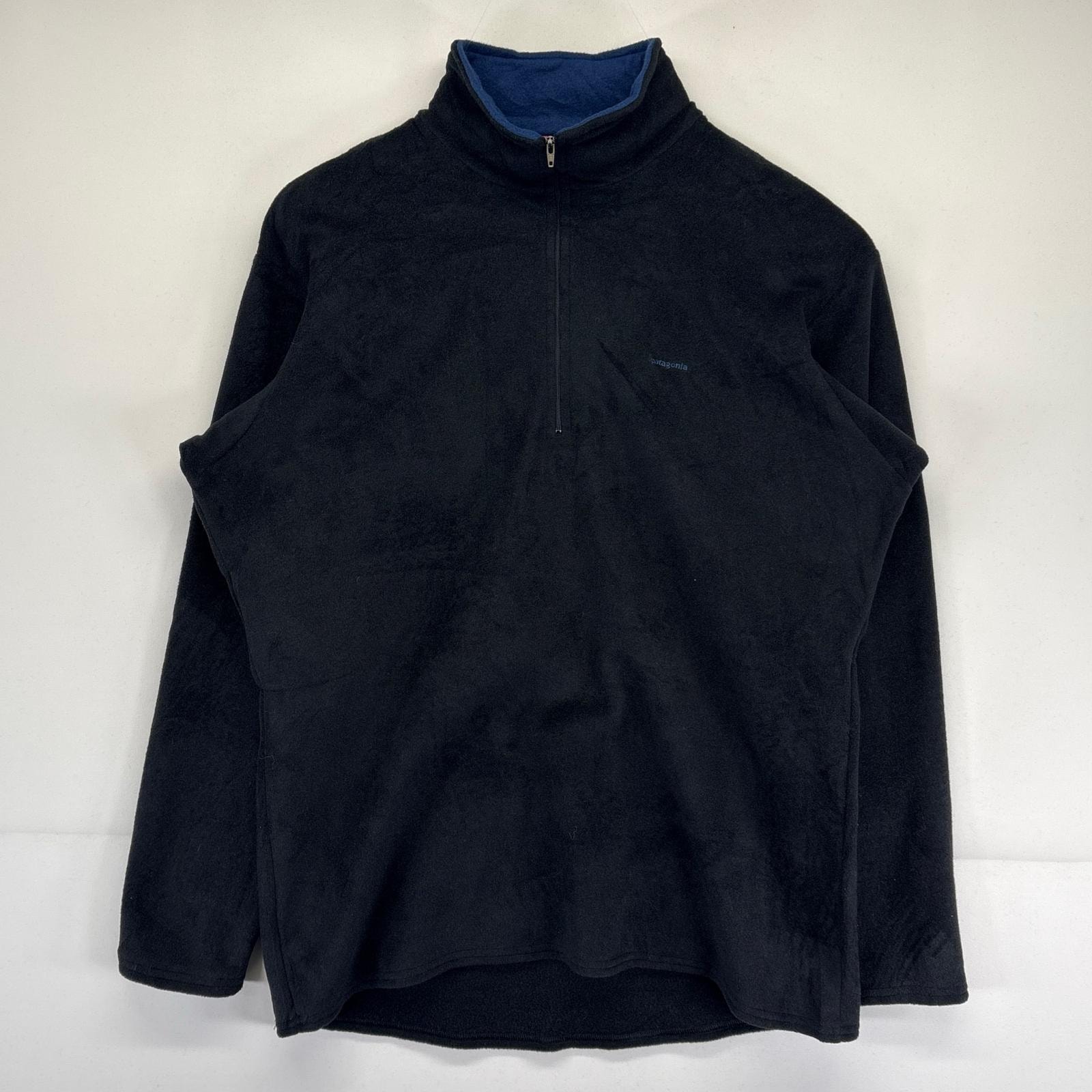古着 パタゴニア patagonia USA製 フリースジャケット ハーフジップ プルオーバー キャプリーン ワンポイントロゴ刺繍 L  ブラック メンズ