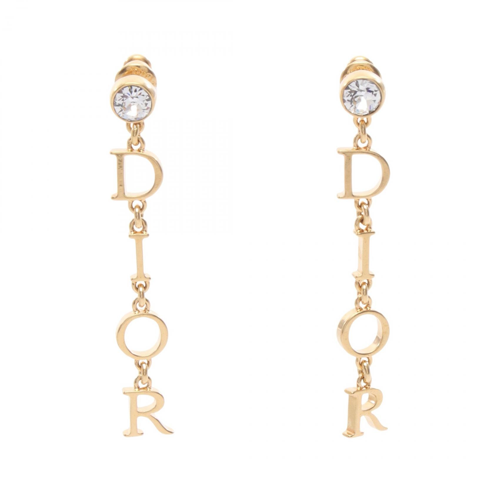 ディオール Dior ロゴ ピアス ジュエリー GP(ゴールドメッキ) ラインストーン レディース ゴールド系 / クリア系 E4038WOMCY319 【新品】
