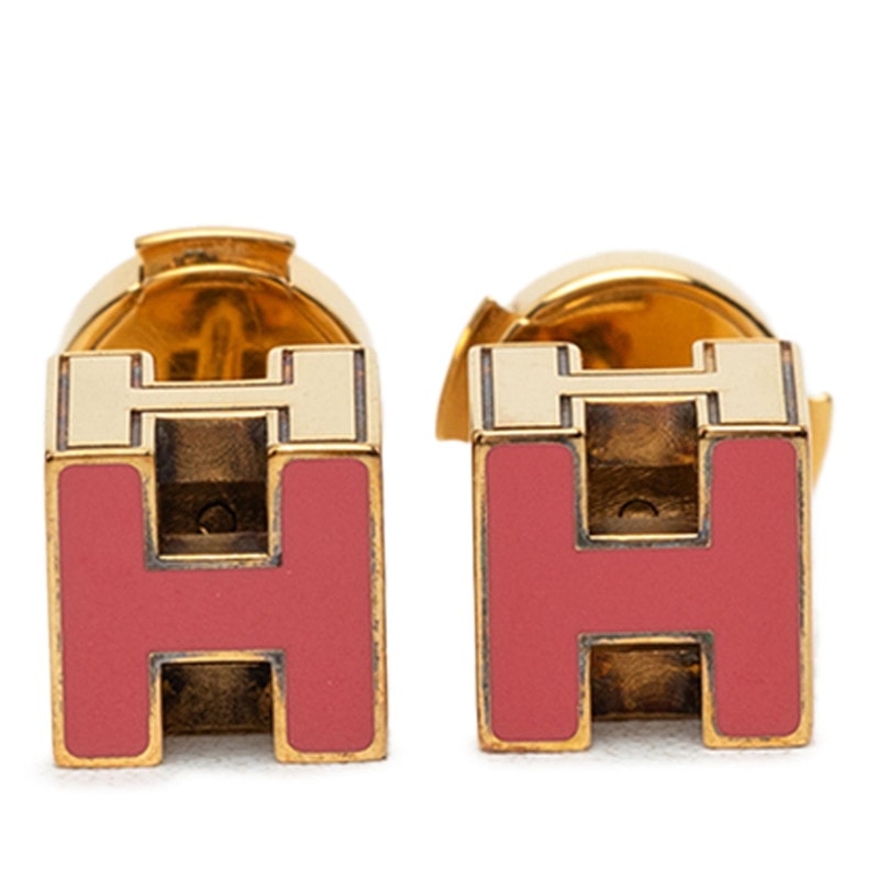 エルメス カージュドアッシュ Hキューブ スタッドピアス ゴールド ピンク メッキ レディース HERMES 中古