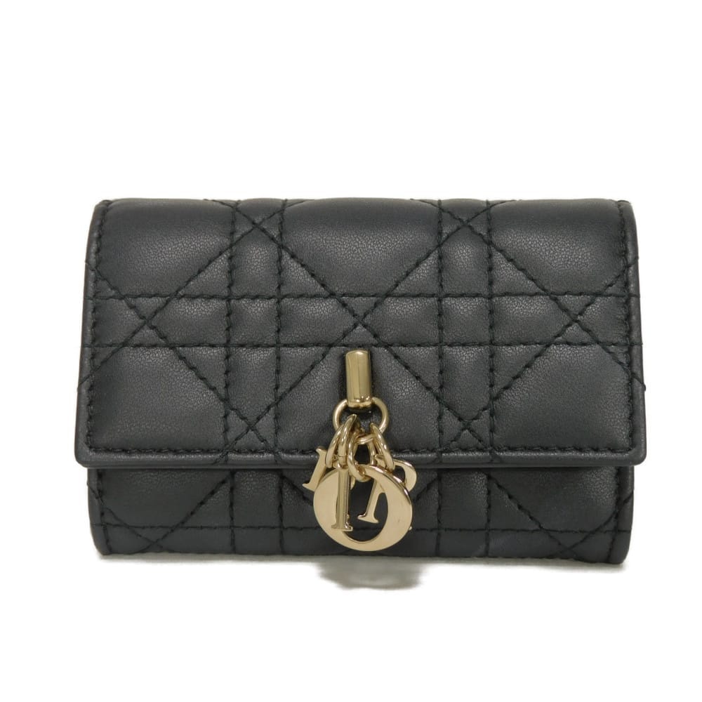 Dior ディオール グリシン ウォレット 現行 ロゴ チャーム コインケース カードケース カナージュ ブラック 二つ折り財布 S0966ONMJ_M900