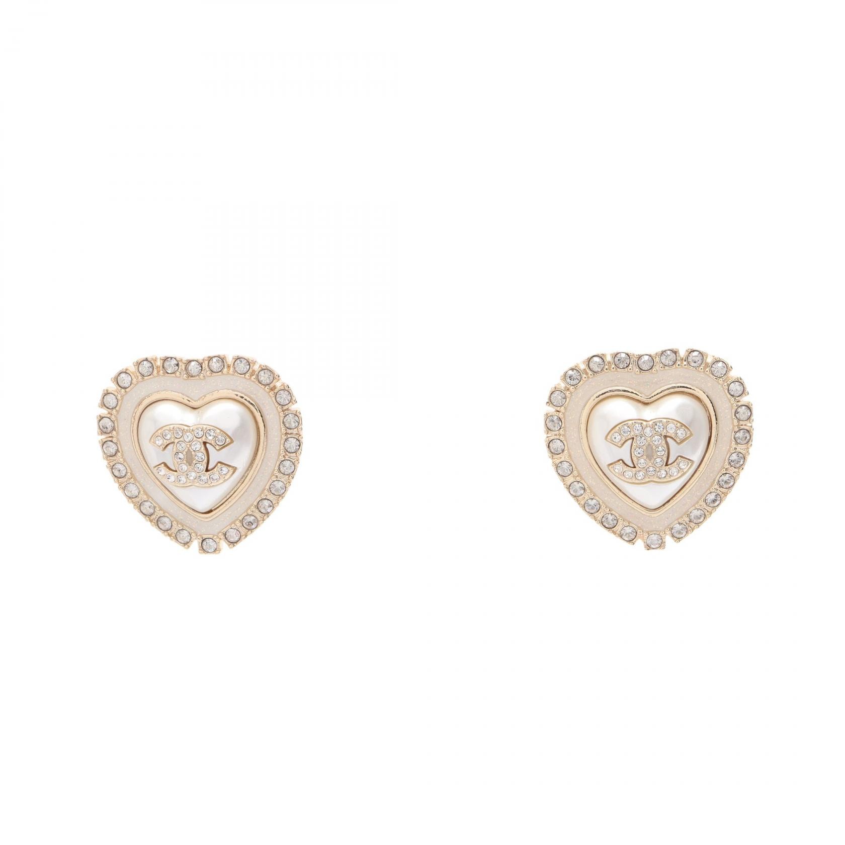シャネル CHANEL ココマーク ハート ピアス ジュエリー GP(ゴールドメッキ) フェイクパール / ラインストーン レディース ゴールド系 / ホワイト系 / クリア系 【中古】
