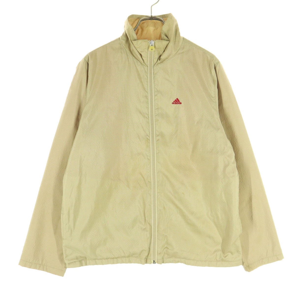adidas アディダス ワンポイントロゴ 格子柄 長袖 ナイロンジャケット S ベージュ系