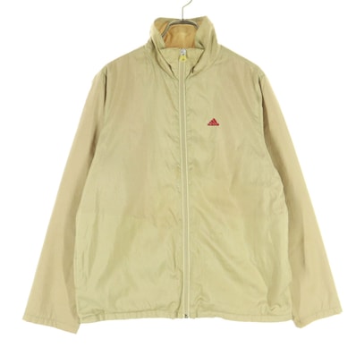 adidas アディダス ワンポイントロゴ 格子柄 長袖 ナイロンジャケット S ベージュ系