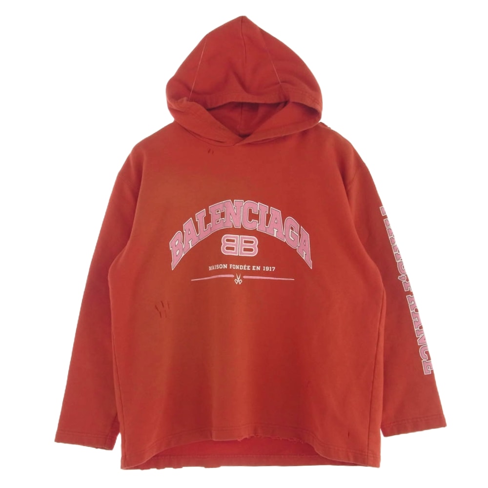 BALENCIAGA バレンシアガ パーカー 674986 TLVJ3 MAISON ワイド フィット プルオーバー パーカー レッド系 S【中古】