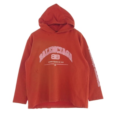 BALENCIAGA バレンシアガ パーカー 674986 TLVJ3 MAISON ワイド フィット プルオーバー パーカー レッド系 S【中古】