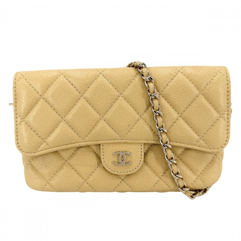 CHANEL シャネル ショルダーバッグ ミニマトラッセ ココマーク ショルダーポーチ 肩掛け 斜め掛け  キャビアスキン   イエロー ゴールド金具 レディース【中古品】