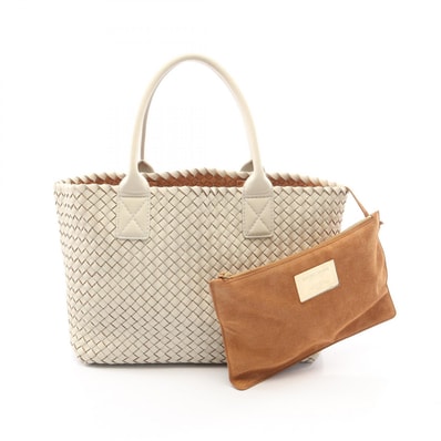 ボッテガヴェネタ BOTTEGA VENETA カバPM イントレチャート トートバッグ バッグ レザー レディース ホワイト系 730297 【中古】