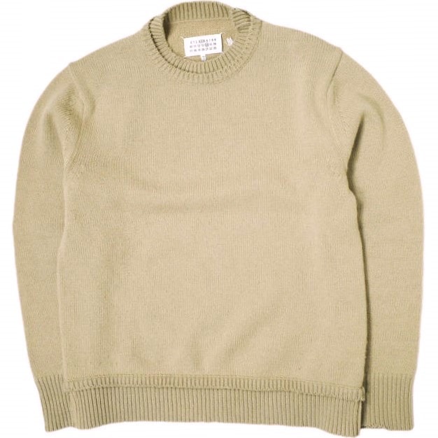 MAISON MARGIELA 4 14 メゾンマルジェラ 22AW Elbow Patch Crew Neck Sweater 5G エルボーパッチクルーネックニット SI1GP0001 S18064 S BEIGE セーター レイヤード スエード マルタン