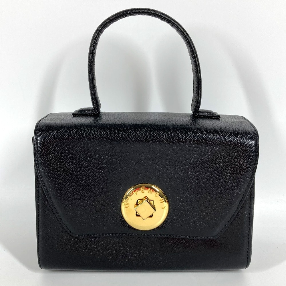 ジバンシィ GIVENCHY ロゴ ターンロック ヴィンテージ SACS バニティバッグ カバン フラップ ハンドバッグ レザー ブラック