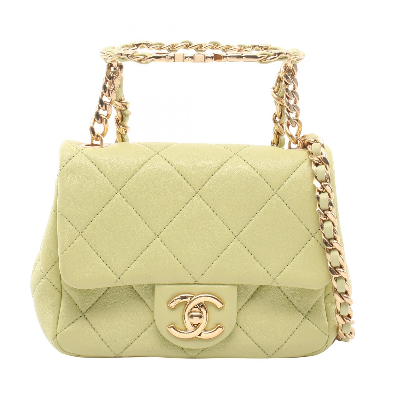 シャネル CHANEL ミニマトラッセ トップハンドル 2WAY ショルダーバッグ バッグ ラムスキン(羊革) レディース グリーン系 AS3748 【中古】
