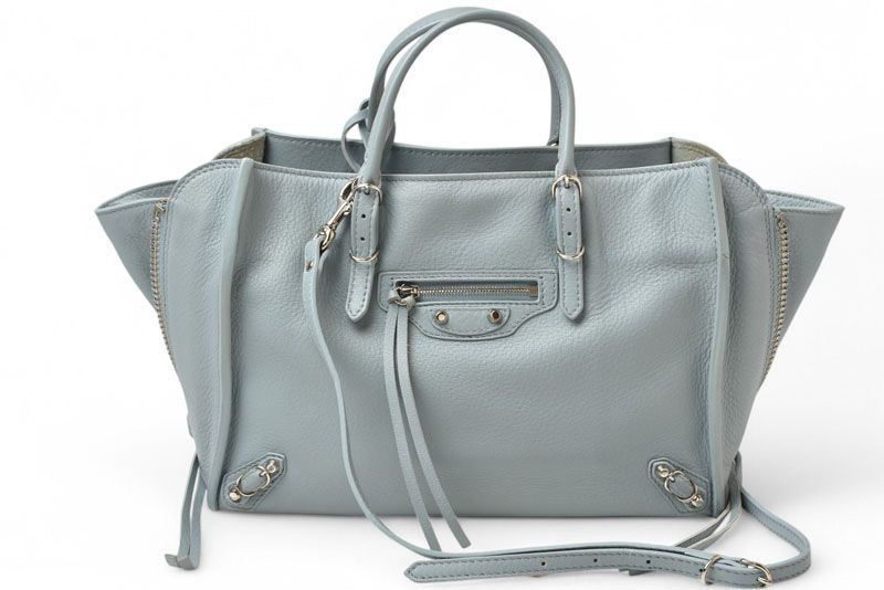 BALENCIAGA The Papier Leather Handbag Blue Grey"