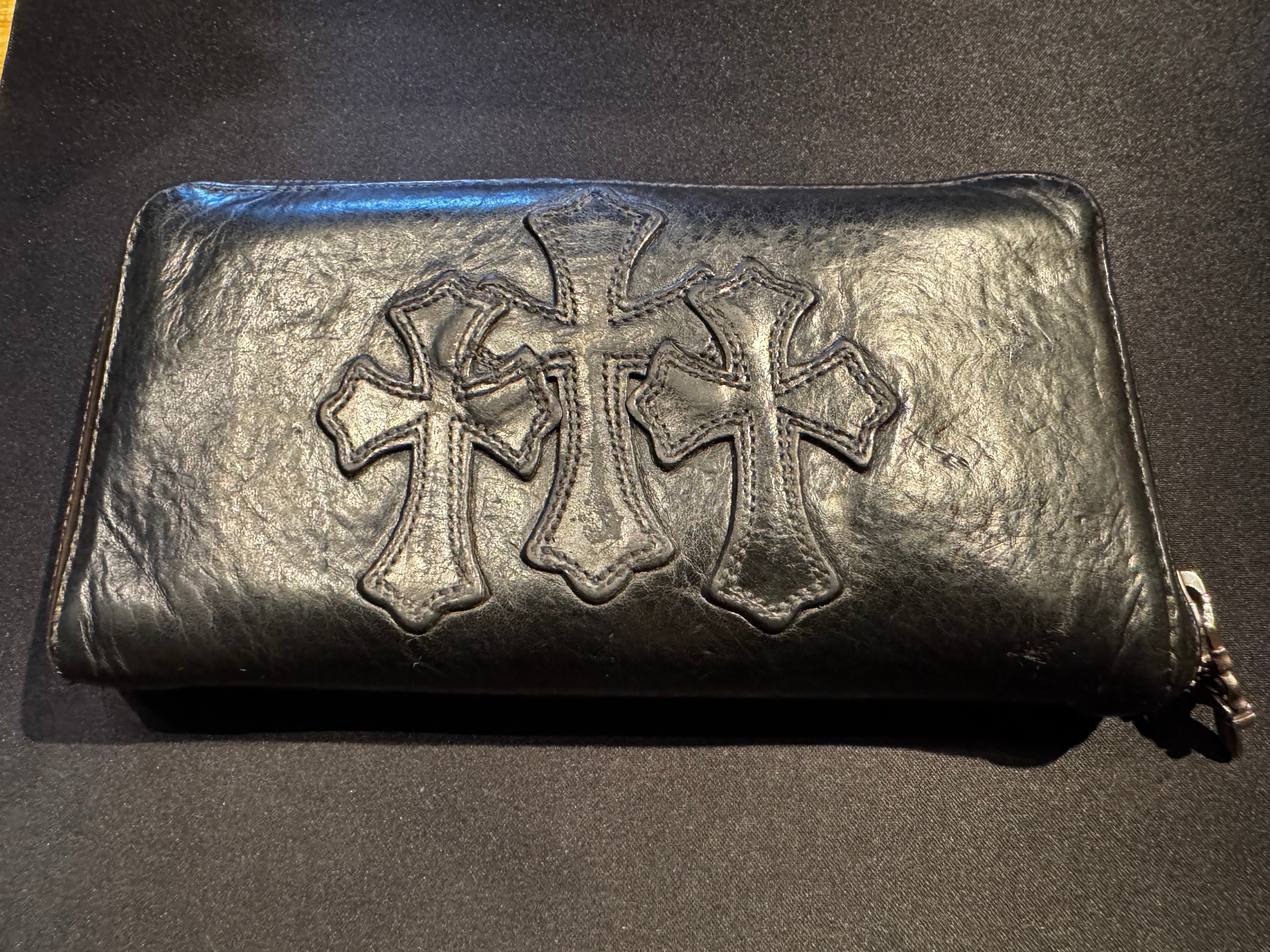 クロムハーツ レクタンギュラー F ジップ ウォレット / 3セメタリー クロス （ヘビー レザー） "ブラック"