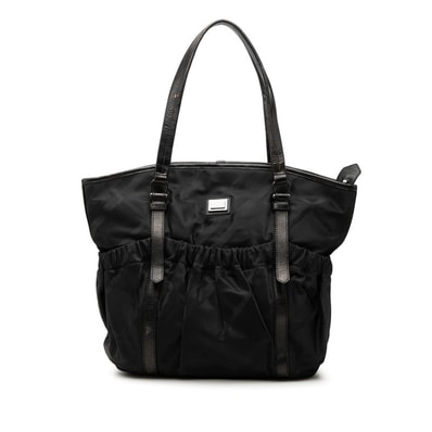 バーバリー ブルーレーベル チェック トートバッグ ハンドバッグ ブラック ナイロン レザー レディース BURBERRY 【中古】