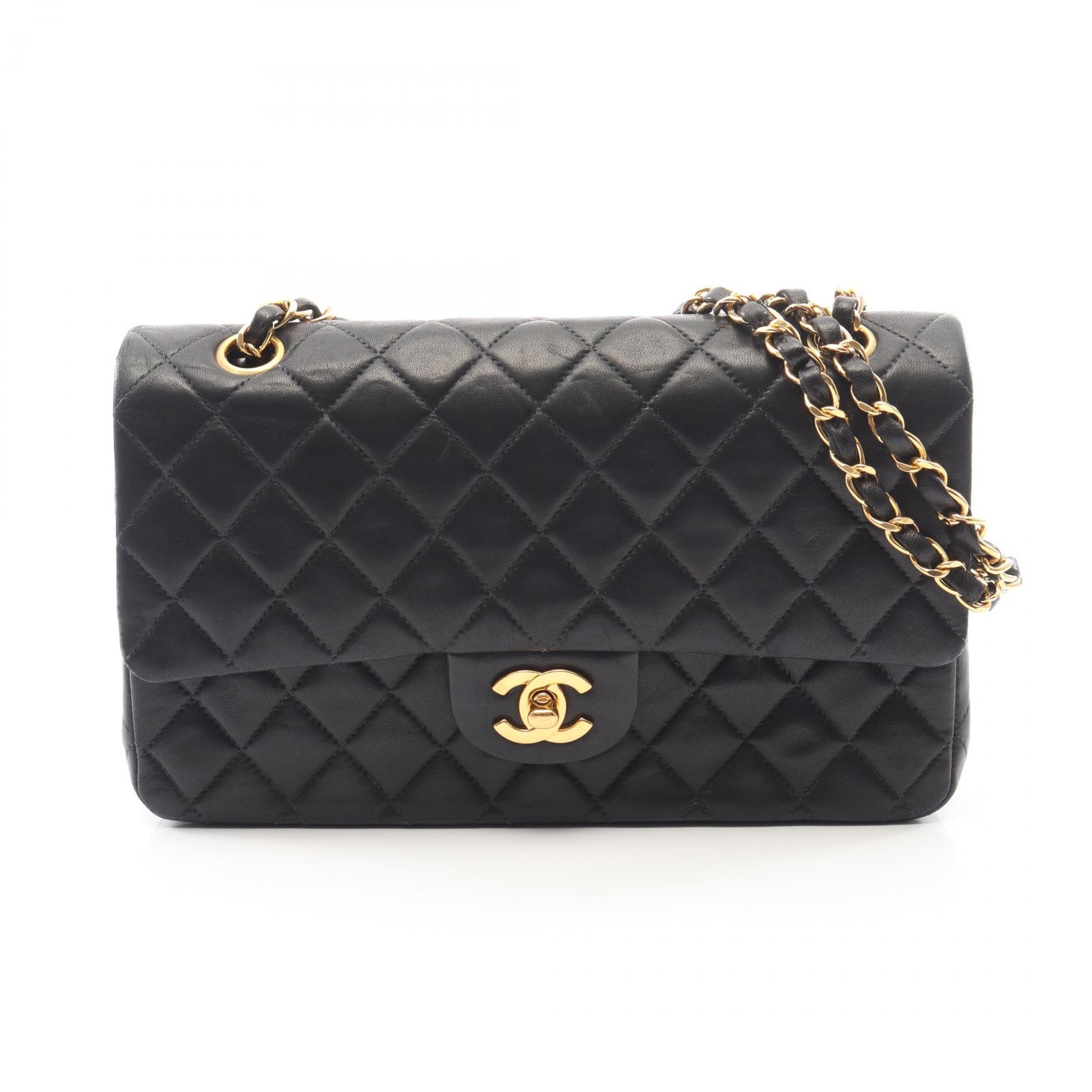 シャネル CHANEL マトラッセ Wフラップ ショルダーバッグ バッグ ラムスキン(羊革) レディース ブラック系 【中古】