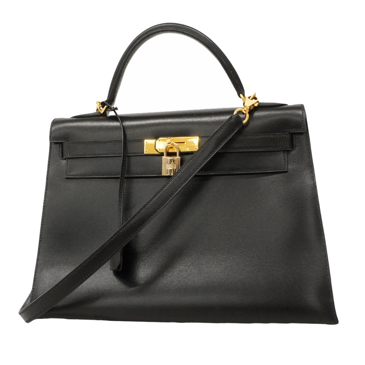 ★最終価格★SALE【6hb0093】エルメス ハンドバッグ ケリー32 ボックスカーフ ブラック ゴールド金具 □E刻印 2wayバッグ【中古】レディース