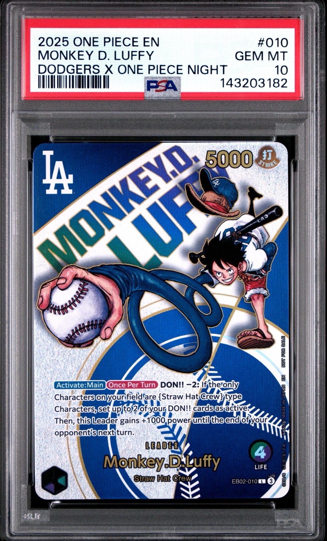 モンキー・D・ルフィ L [EB02-010]【英語版】(プロモーションカード「ワンピースカードゲーム x ロサンゼルスドジャース」)