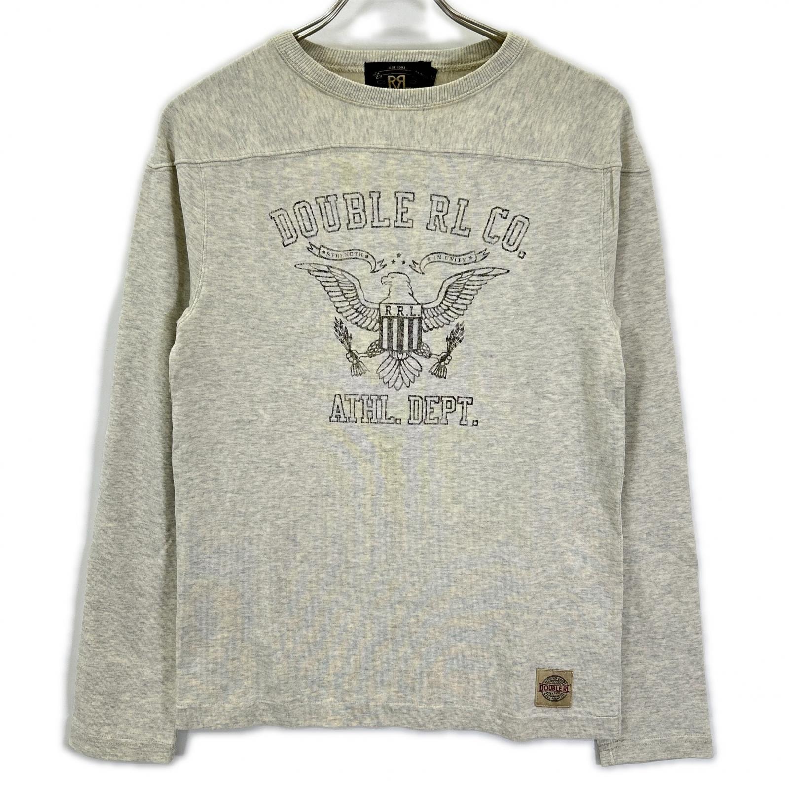 ダブルアールエル 782629551001 FOOTBALL JERSEY オートミール コットン イーグルロゴプリント エルボーパッチ ロングスリーブジャージーカットソー XS