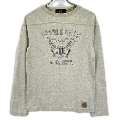 ダブルアールエル 782629551001 FOOTBALL JERSEY オートミール コットン イーグルロゴプリント エルボーパッチ ロングスリーブジャージーカットソー XS
