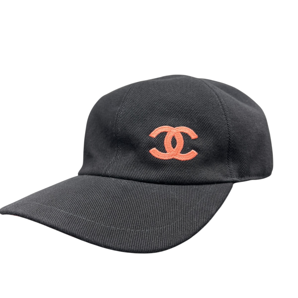 CHANEL 極美品 シャネル ココマーク エンブロイダリー ベースボール キャップ ロゴ 刺繍 帽子 ブラック オレンジ Aランク 中古 鑑定済 シャネルキャップ