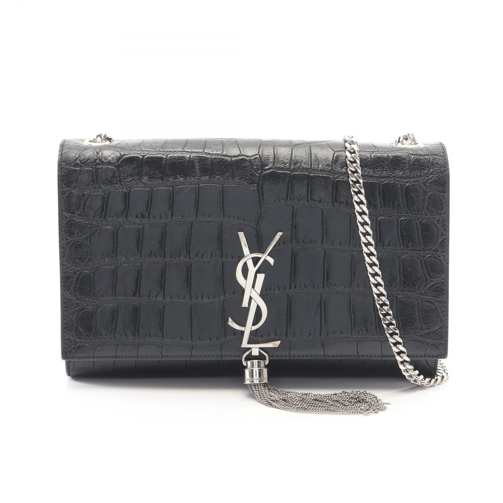 サンローランパリ SAINT LAURENT PARIS ケイト モノグラム クロコ型押し ショルダーバッグ バッグ レザー レディース ブラック系 354119 【中古】