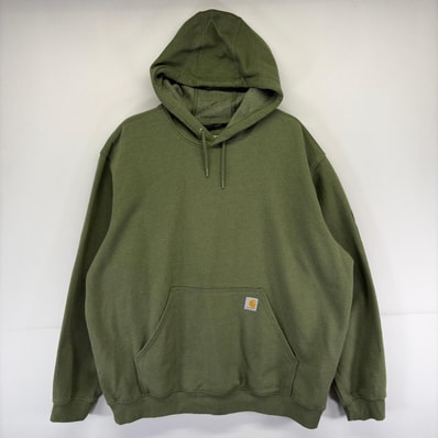 古着 カーハート Carhartt パーカー 袖ロゴ 大きいサイズ フーディ スウェット プルオーバー 2XL グリーン系 メンズ