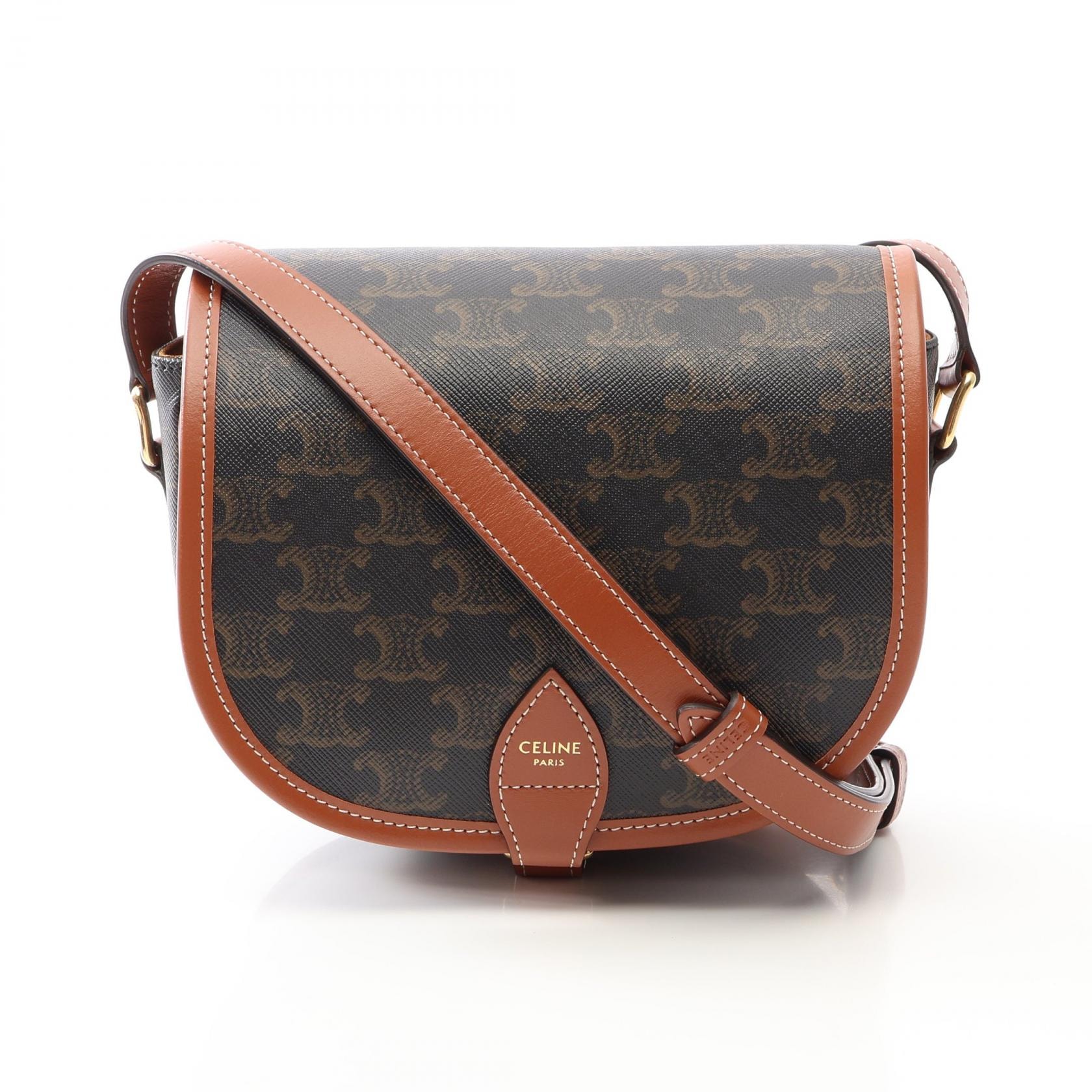セリーヌ CELINE フォルコ ミディアムバッグ トリオンフ ショルダーバッグ バッグ PVCコーティングキャンバス レザー レディース ブラック系 / ブラウン系 191502BZJ.04LU 【中古】
