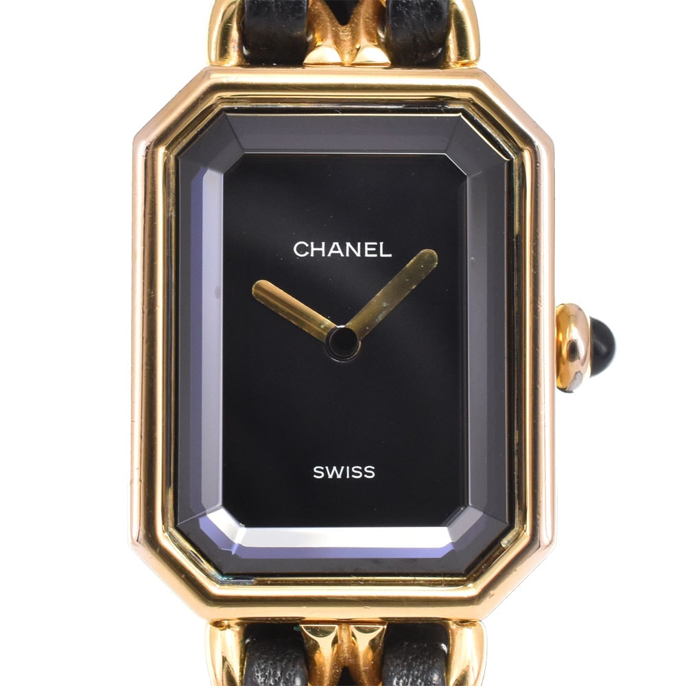 値下 シャネル CHANEL H0001 プルミエール S GP/レザー ブラック クォーツ レディース 良品 腕時計 E#147209