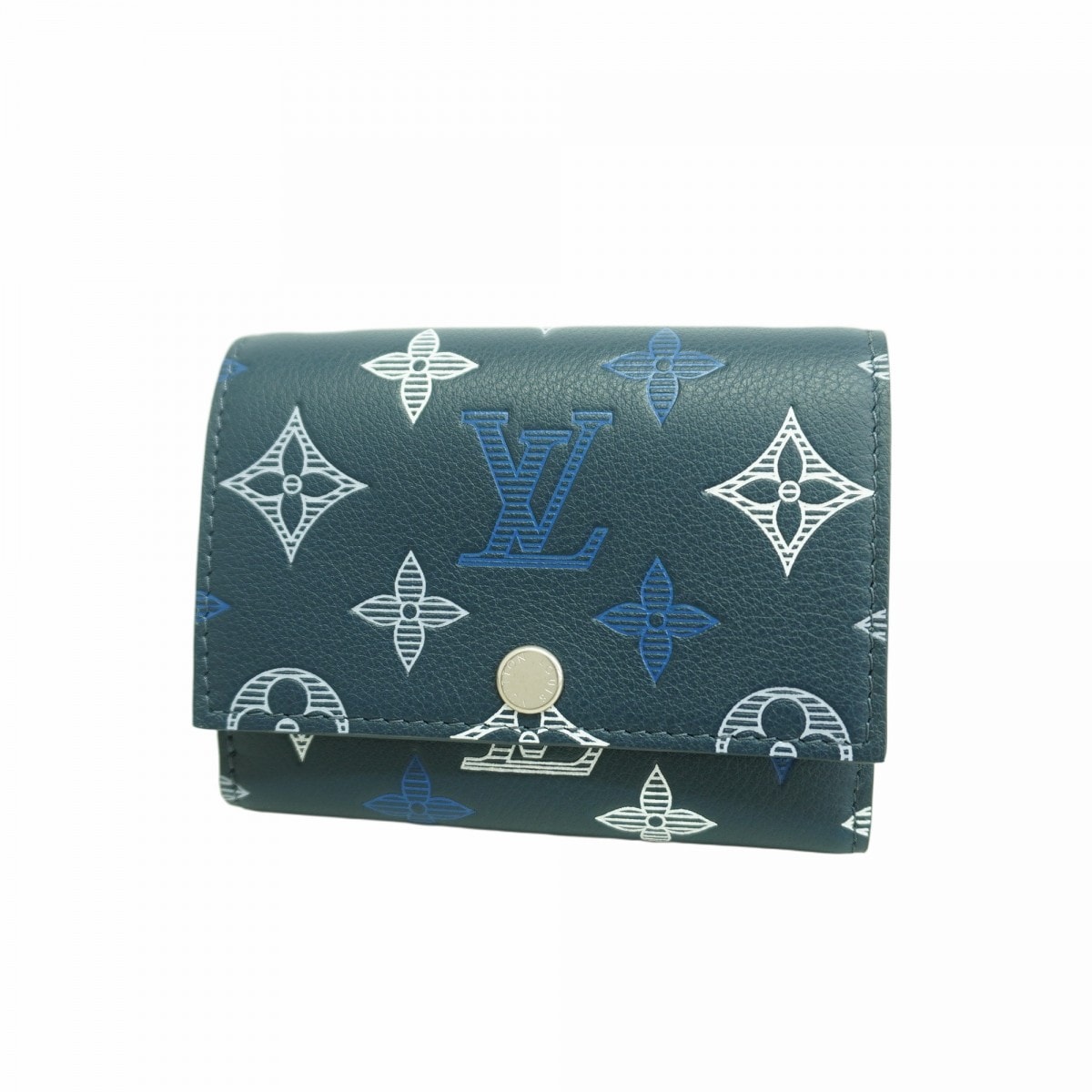 【6db1758-k】ルイヴィトン 三つ折り財布 モノグラム・シャドウ ヴィクターウォレット M29130 ネイビーブルー【中古】メンズ