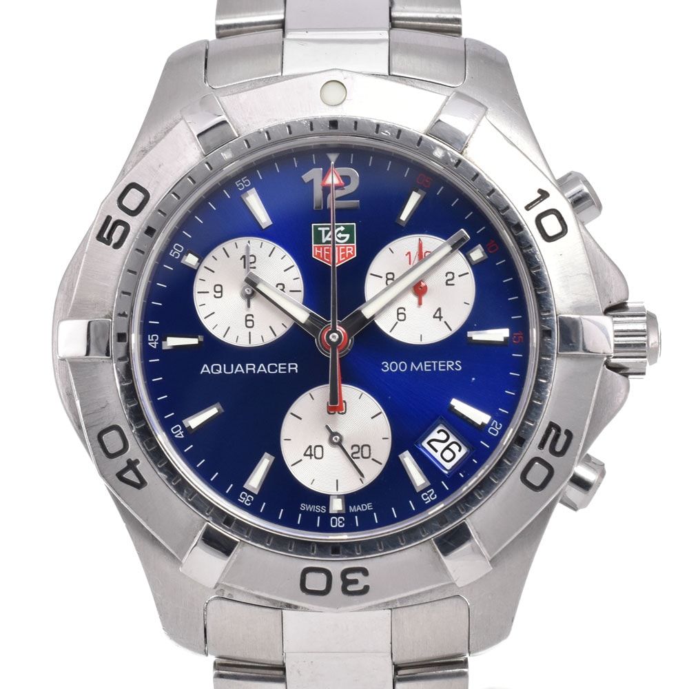 タグホイヤー TAG HEUER CAF1112 アクアレーサー クロノグラフ デイト ブルー クォーツ メンズ 良品 腕時計 E#149847
