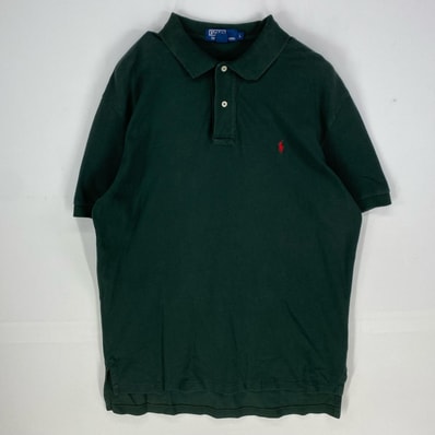 古着 ポロバイラルフローレン Polo by Ralph Lauren 鹿の子 半袖シャツ ワンポイント ロゴ刺繍 ハーフボタン L グリーン系 メンズ