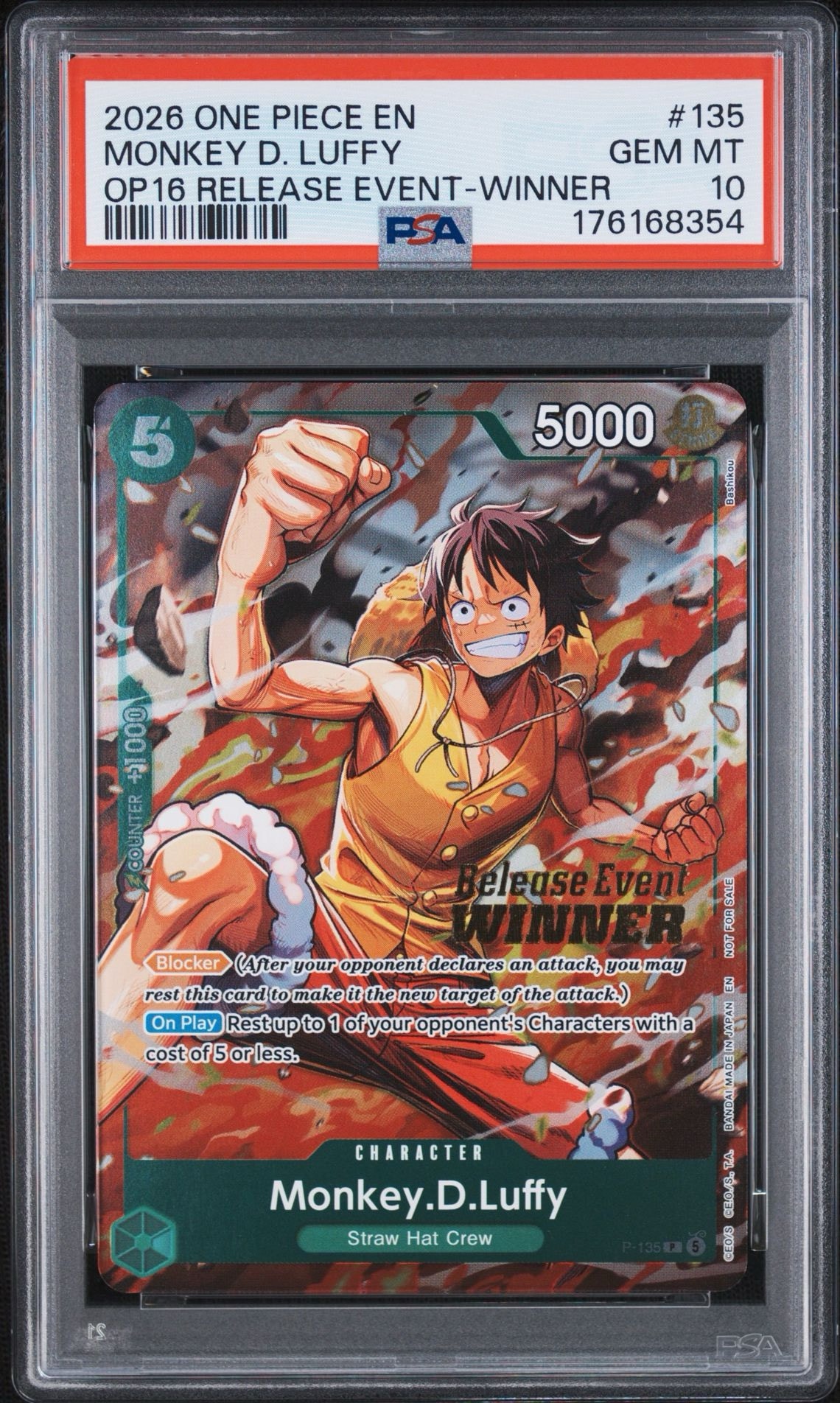 PSA10】モンキー・D・ルフィ P :優勝記念品 [P-135]【英語版