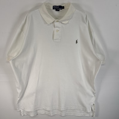 古着 90's/90年代 ポロバイラルフローレン Polo by Ralph Lauren 半袖 ポロシャツ ロゴ 刺繍 2ボタン L ホワイト 無地 メンズ