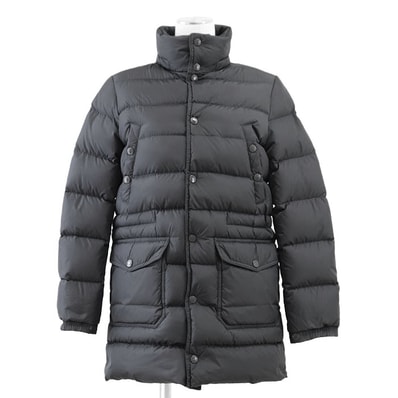 MONCLER モンクレール ダウンジャケット NEW_SENECA サイズ 12anni152cm キッズ ロゴ ワッペン ボタン 4P スタンドカラー ハイネック ナイロン100% コート アウター チャコール グレー アルメニア製
