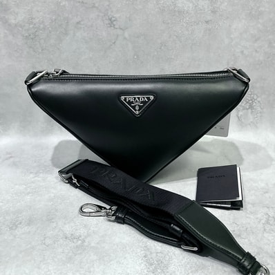 PRADA Triangle Leather Bag "Black"