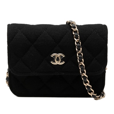シャネル ココマーク ミニミニマトラッセ 斜め掛け チェーン ショルダーバッグ ブラック コットン レディース CHANEL 【中古】