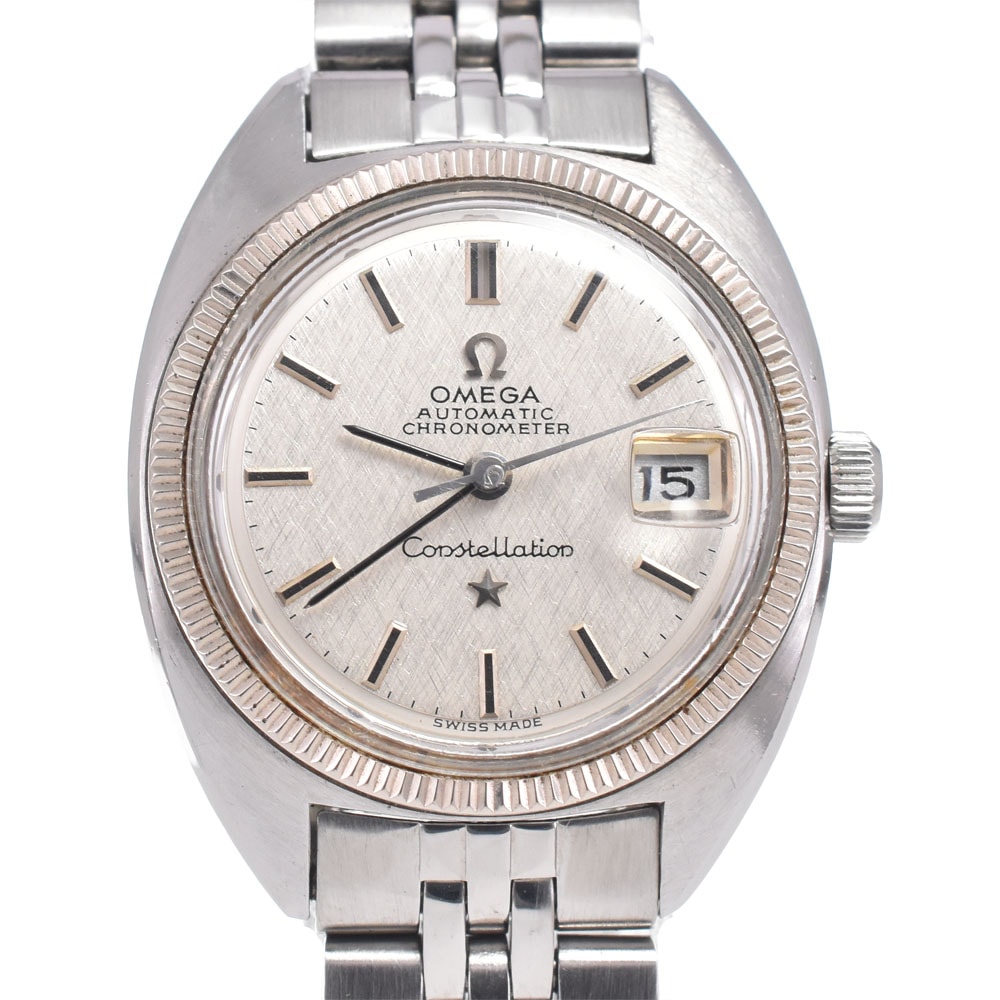 オメガ OMEGA 568.001 ヴィンテージ コンステレーション Cal.682 ベゼルK18WG デイト シルバー 自動巻き レディース 良品 腕時計 A#149232