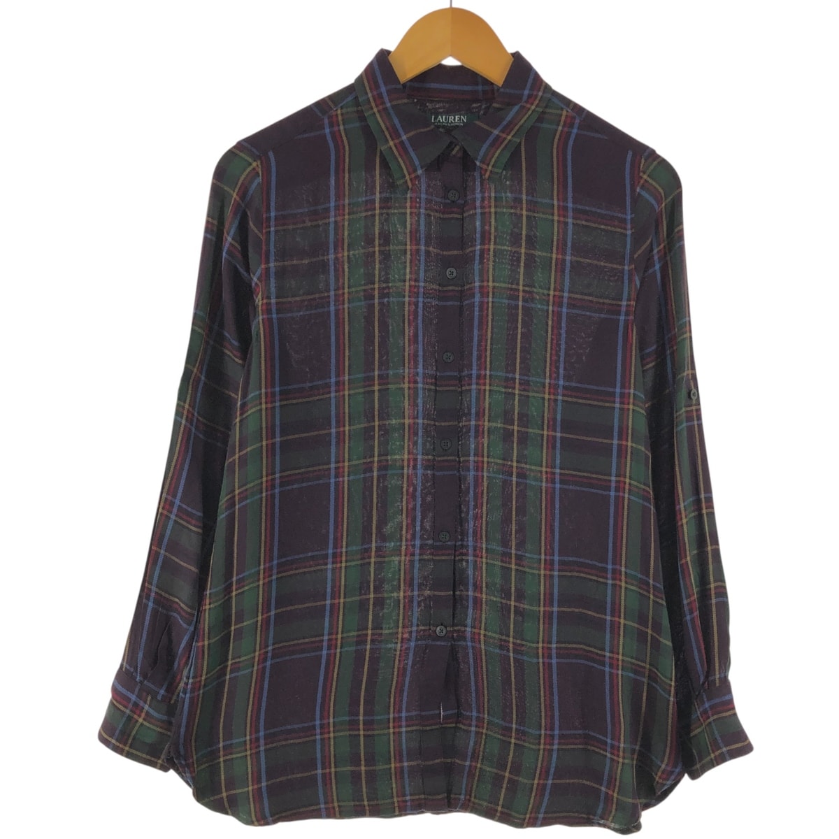 古着 ラルフローレン Ralph Lauren LAUREN ローレン チェック柄 長袖 ビスコースシャツ レディースM相当/eaa549852