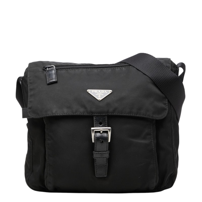 プラダ 三角ロゴプレート 斜め掛け ショルダーバッグ ブラック ナイロン レディース PRADA 中古