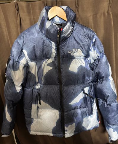 Supreme x The North Face Bleached Denim Print Nuptse Jacket "Indigo"