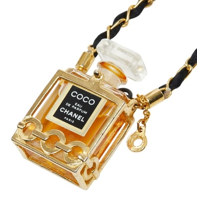 シャネル ヴィンテージ COCO EAU DE PAPFUM ココ オードゥ パルファム 4ml 香水ボトル チェーン ネックレス ゴールド クリア ブラック メッキ ガラス レディース CHANEL 【中古】