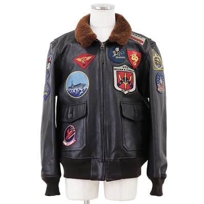 【未使用】AVIREX アヴィレックス TOP GUN G-1 フライトジャケット サイズ 44 メンズ ゴートレザー ワッペン ムートン ボア ブルゾン アウター タグ付属 ダークブラウン 茶色