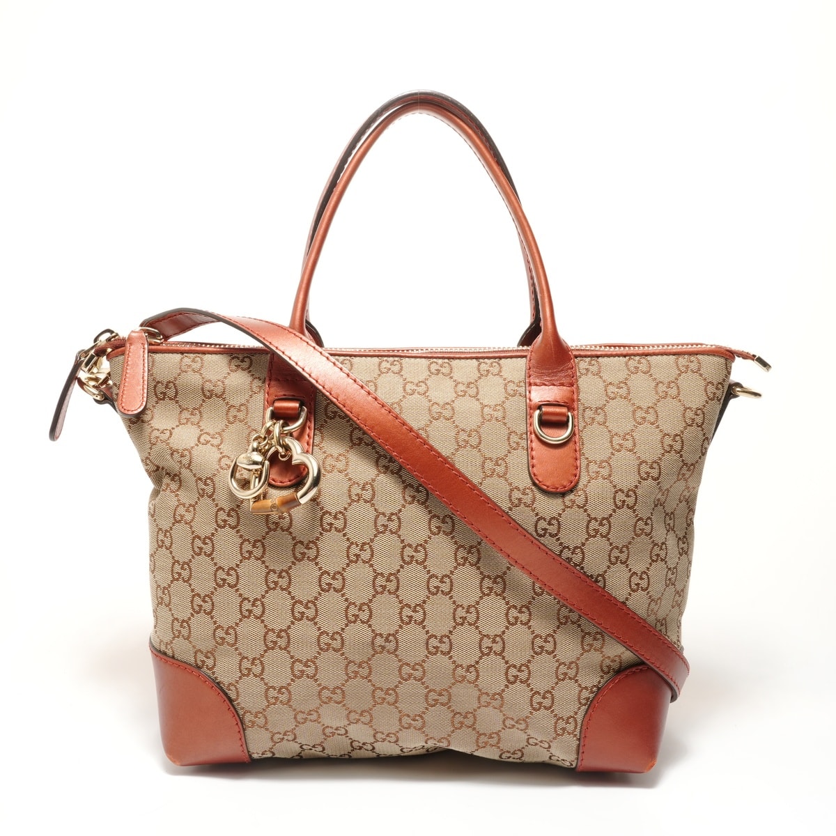 グッチ GUCCI GGキャンバス ラメ ハートチャーム トートバッグ【中古】